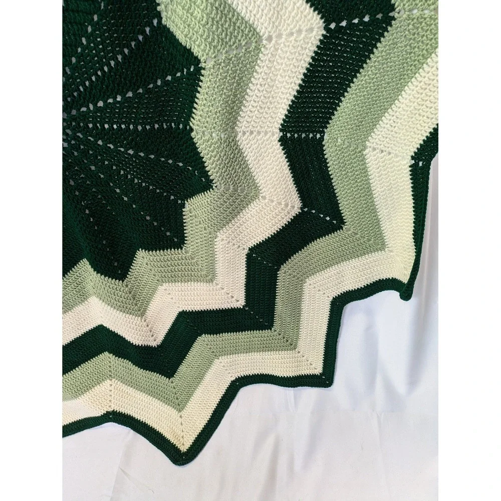 Handmade Crochet 12 Point Star Blanket Throw Green Chevron Afghan Lap‎ Throw 84